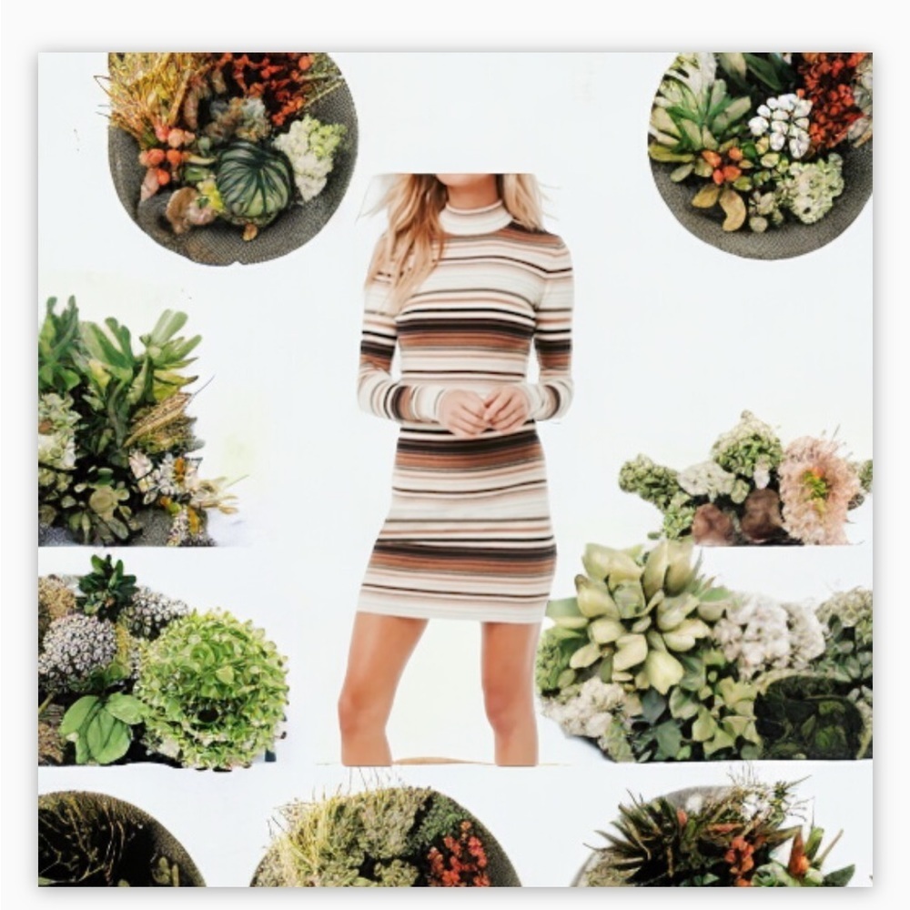 F21 Mock neck striped knit sweater dress​​​​-SzM- beautiful neutral colors 🤎 - Picture 4 of 7